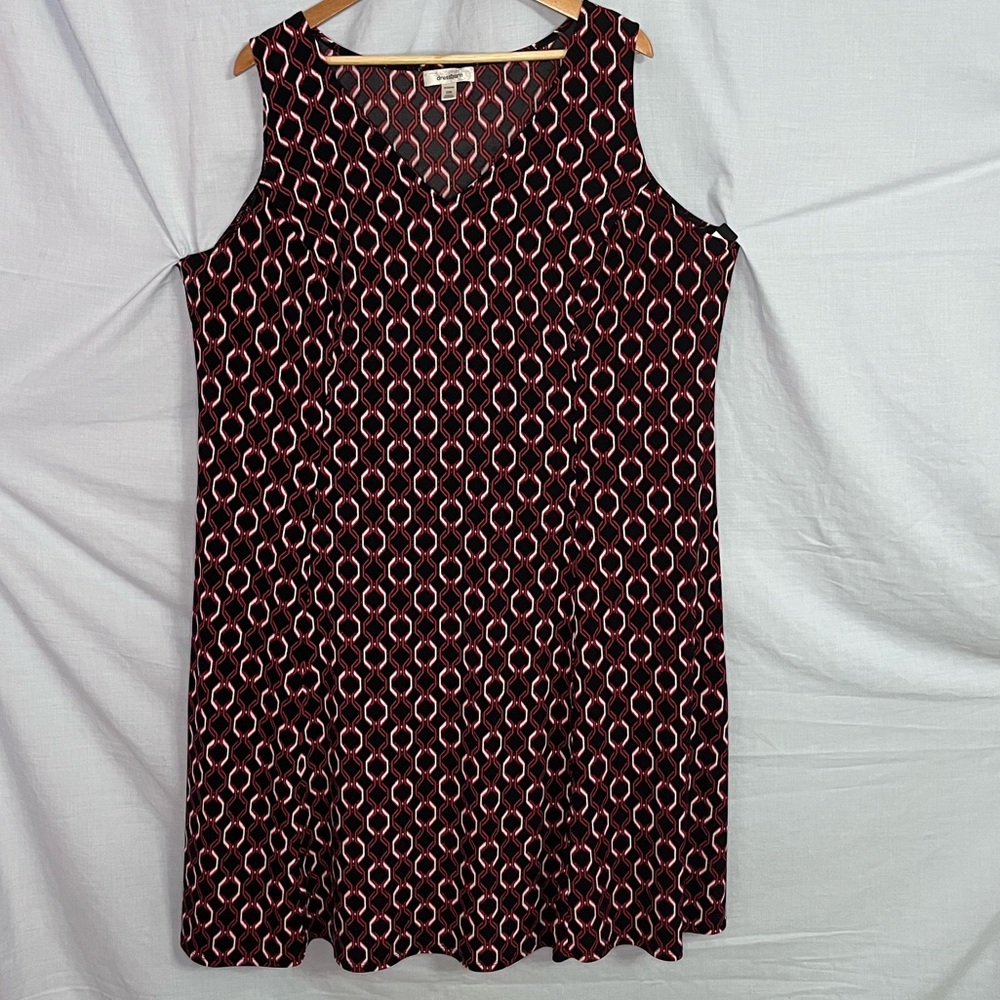 Dress Barn Black, Red & White Interlocking Chain Print Sleeveless Dress 22W